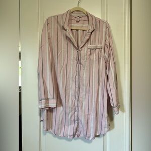 💗🩶 Victoria's Secret Pink & Gray Pin Striped Pajama Nightgown Shirt dress 🩶💗